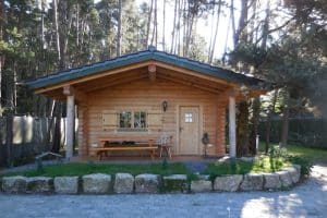 massives Blockhaus aus runden Balken – Waldhütte