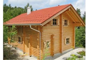 Holzhaus – Blockhaus mit runden Balken – Rückseite